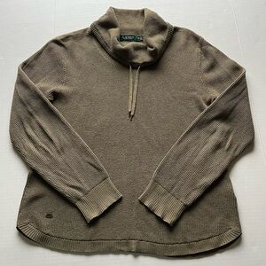 Lauren Ralph Lauren Green Cowl Neck Long Sleeve Waffle Knit Cotton Sweater XL